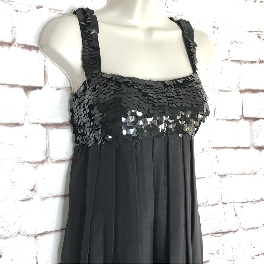 HANNAH JO Bubble Hem Silk Dress L Black Sequin Top Babydoll Size Large - Picture 12 of 15